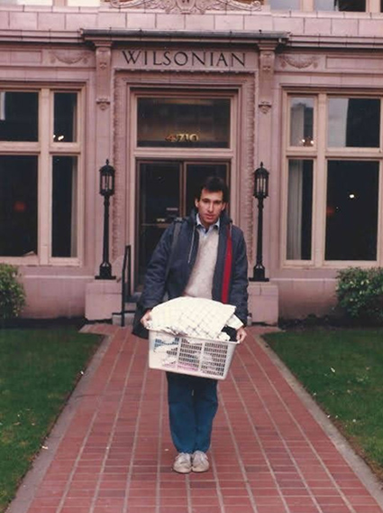 Dow Constantine in 1985, outside the Wilsonian Apartments in Seattle's University District.