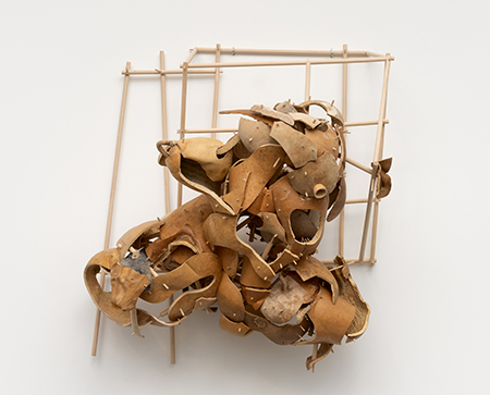 Artwork by Rob Rhee, which combines pieces of gourds into a sculptural work.