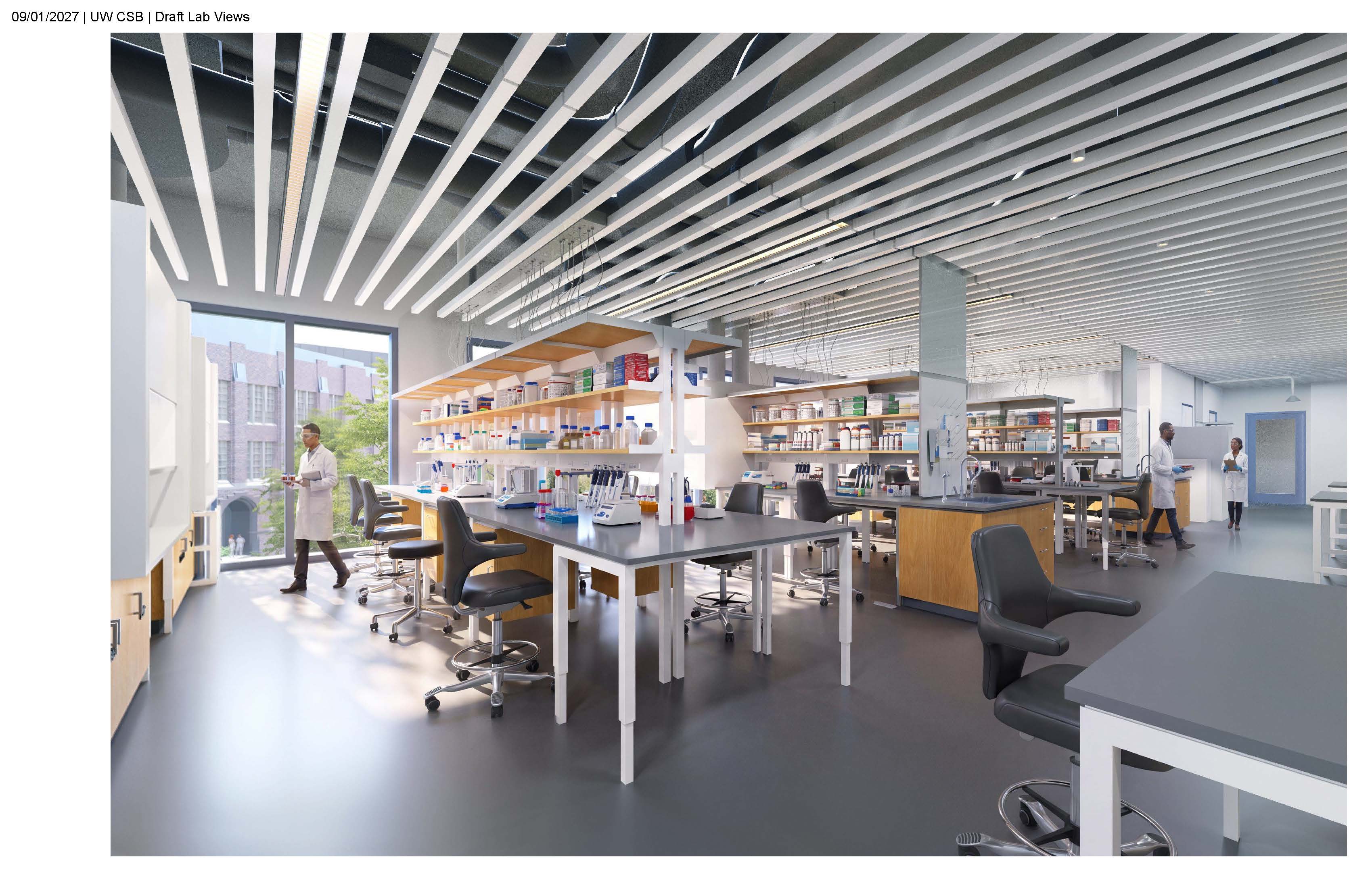 Interior lab rendering of the Chemical Sciences Building