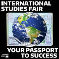 Event title next to Earth and passport photos in space