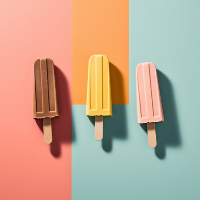 Three ice cream bars over a colorful background