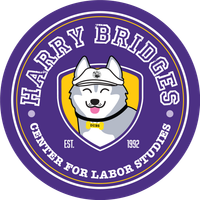 Harry Bridges Center for Labor Studies illustration with a Husky in the middle
