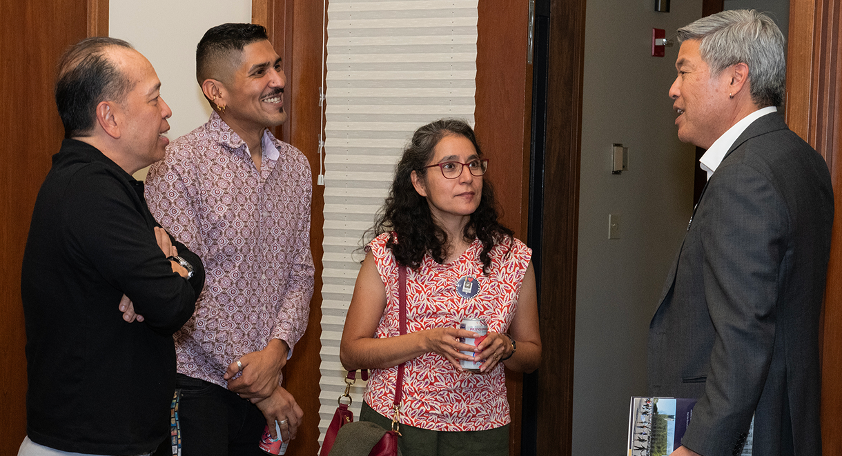 Dean Maeda meets with faculty and staff in the Department of American Ethnic Studies.